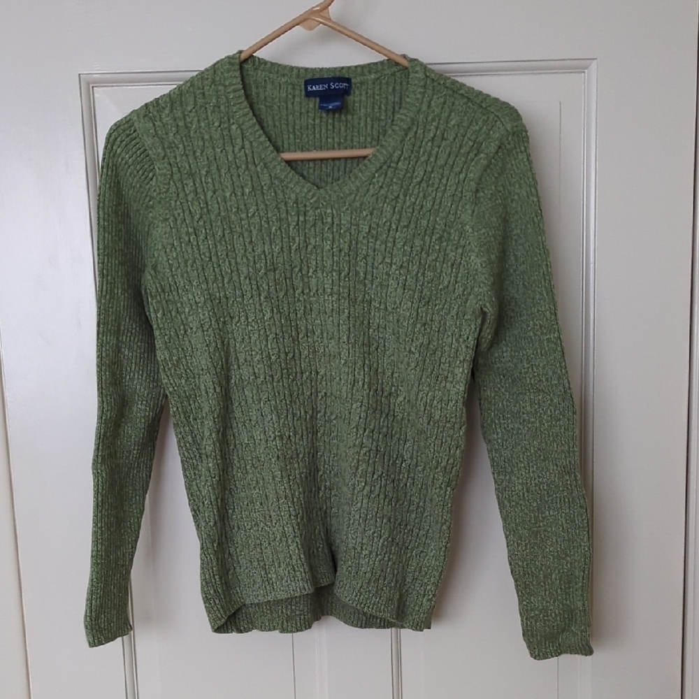 Karen Scott Olive V-Neck Sweater for Women